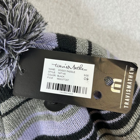 Travis Mathew Beanie OS Black Doggy Paddle Hat Bushwood CC Pom Golf Caddy NWT - Picture 3 of 5